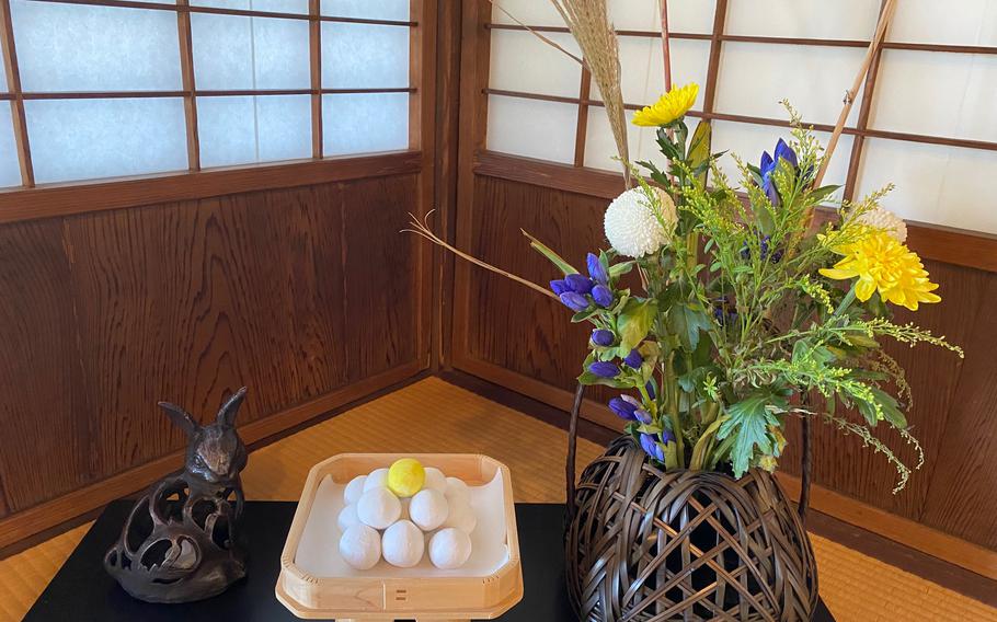 dumpling, silver grass and flowers